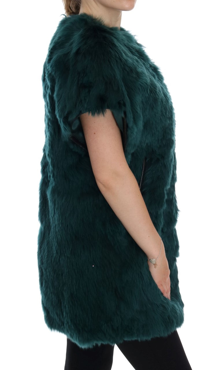 Dolce &amp; Gabbana Exquisite Green Alpaca Fur pitkä liivi