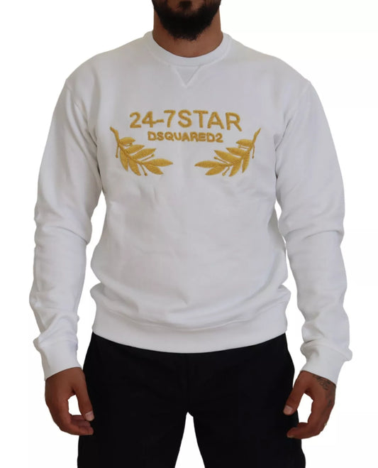 Dsquared² White Embroidered Crew Neck Sweatshirt Pullover