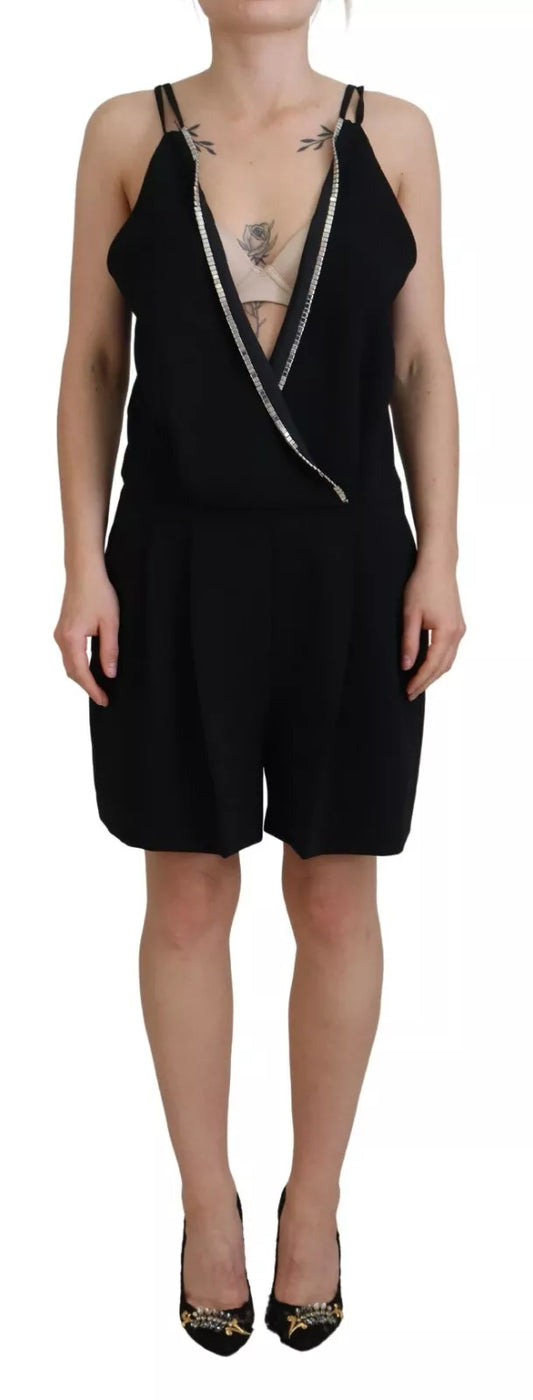 Dsquared² Schwarzes verschönertes ärmelloses V-Ausschnitt Jumpsuit-Kleid