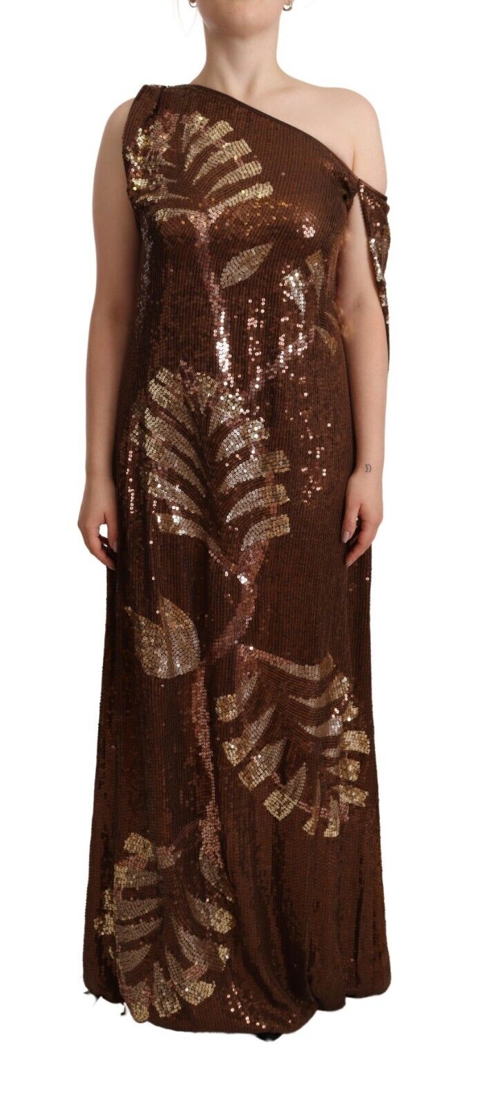 Dsquared² Brown Leaf Sequin Shift yhden olkapituinen mekko