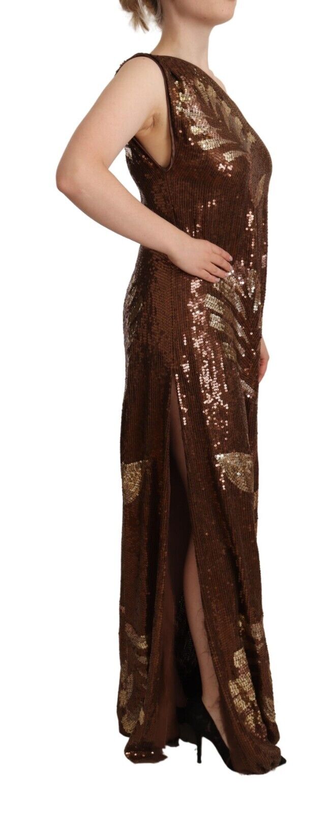 Dsquared² Brown Leaf Sequin Shift yhden olkapituinen mekko