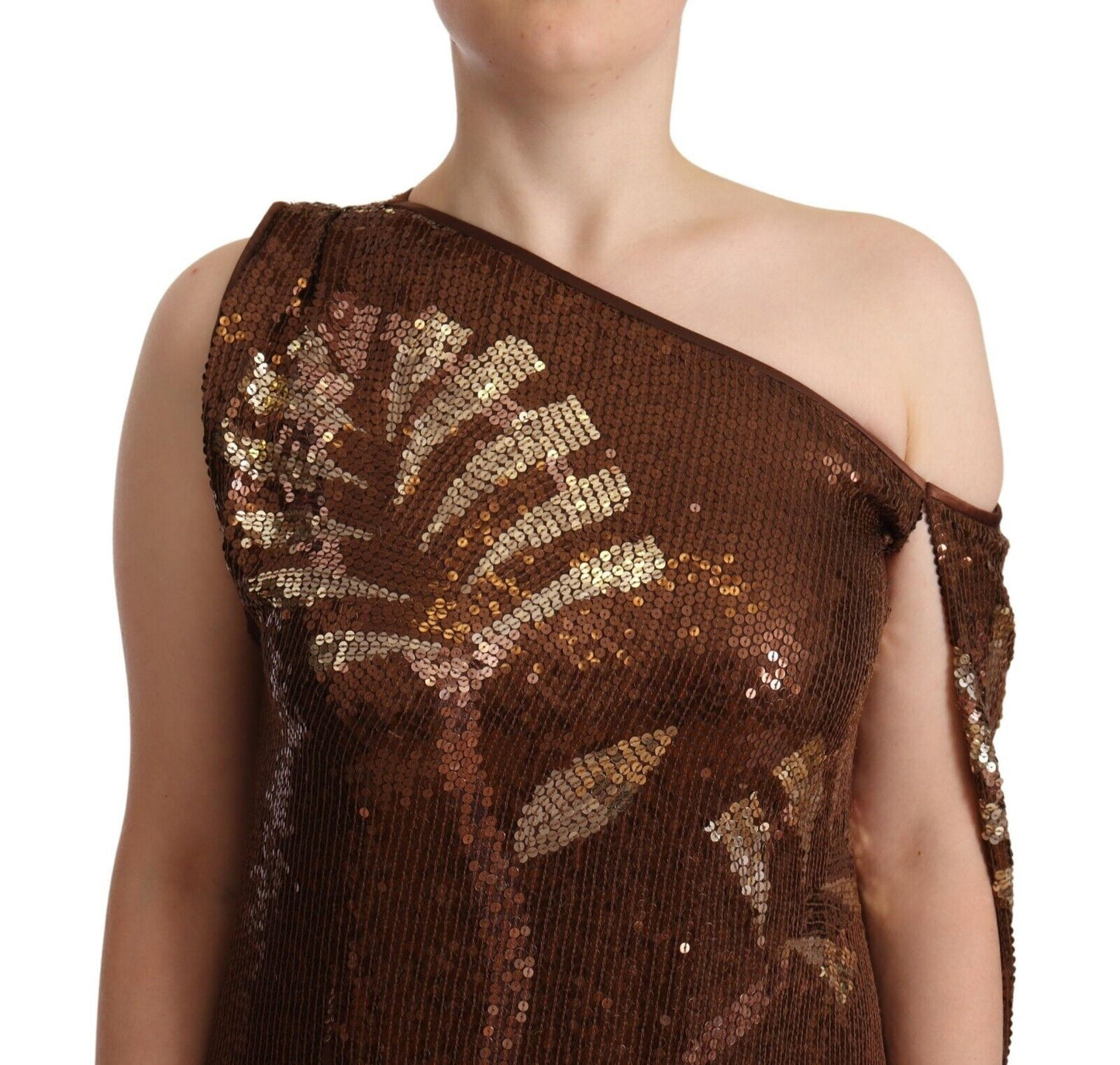 Dsquared² Brown Leaf Sequin Shift yhden olkapituinen mekko