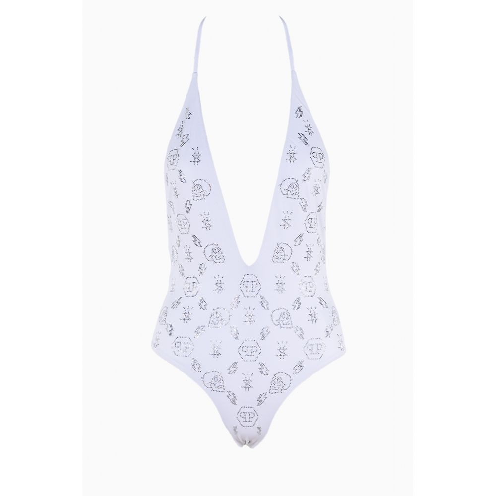 Philipp Plein Glittering Rhinestone Swimsuit in White