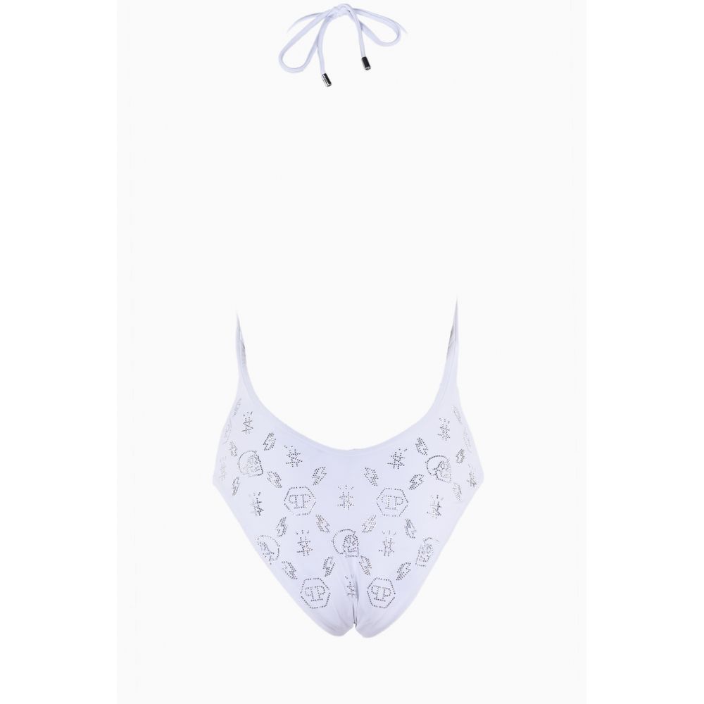 Philipp Plein Glittering Rhinestone Swimsuit in White