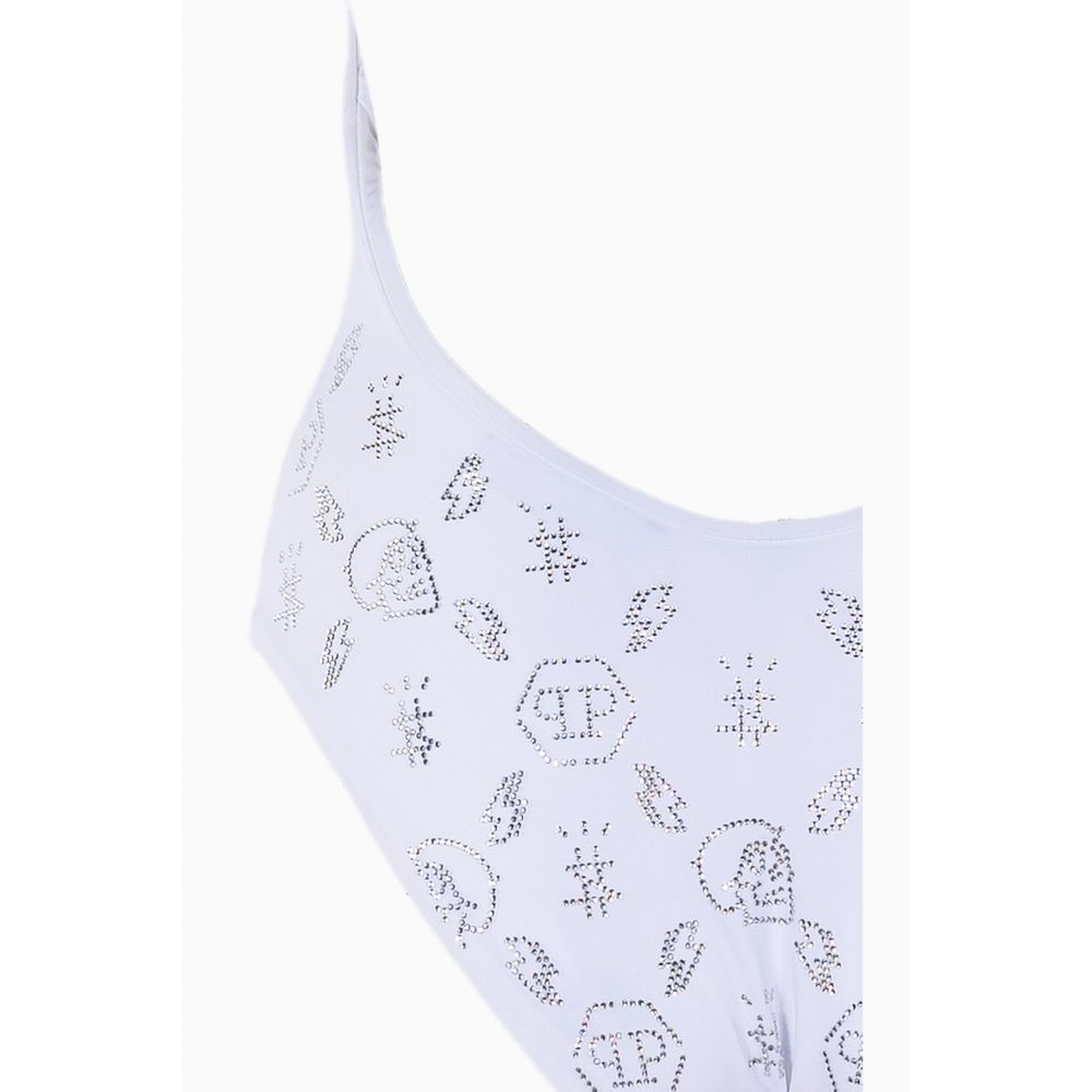 Philipp Plein Glittering Rhinestone Swimsuit in White