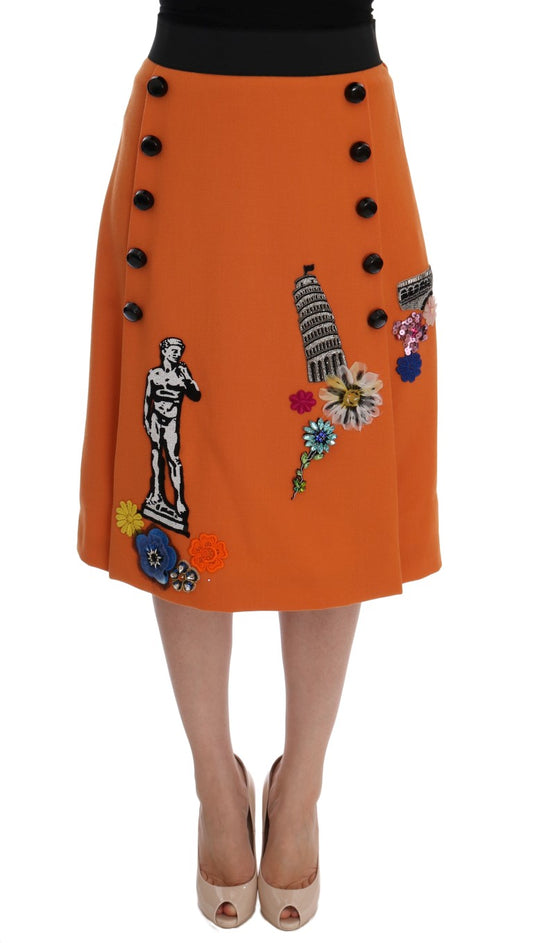 Dolce &amp; Gabbana skirt in embellished wool in bright orange