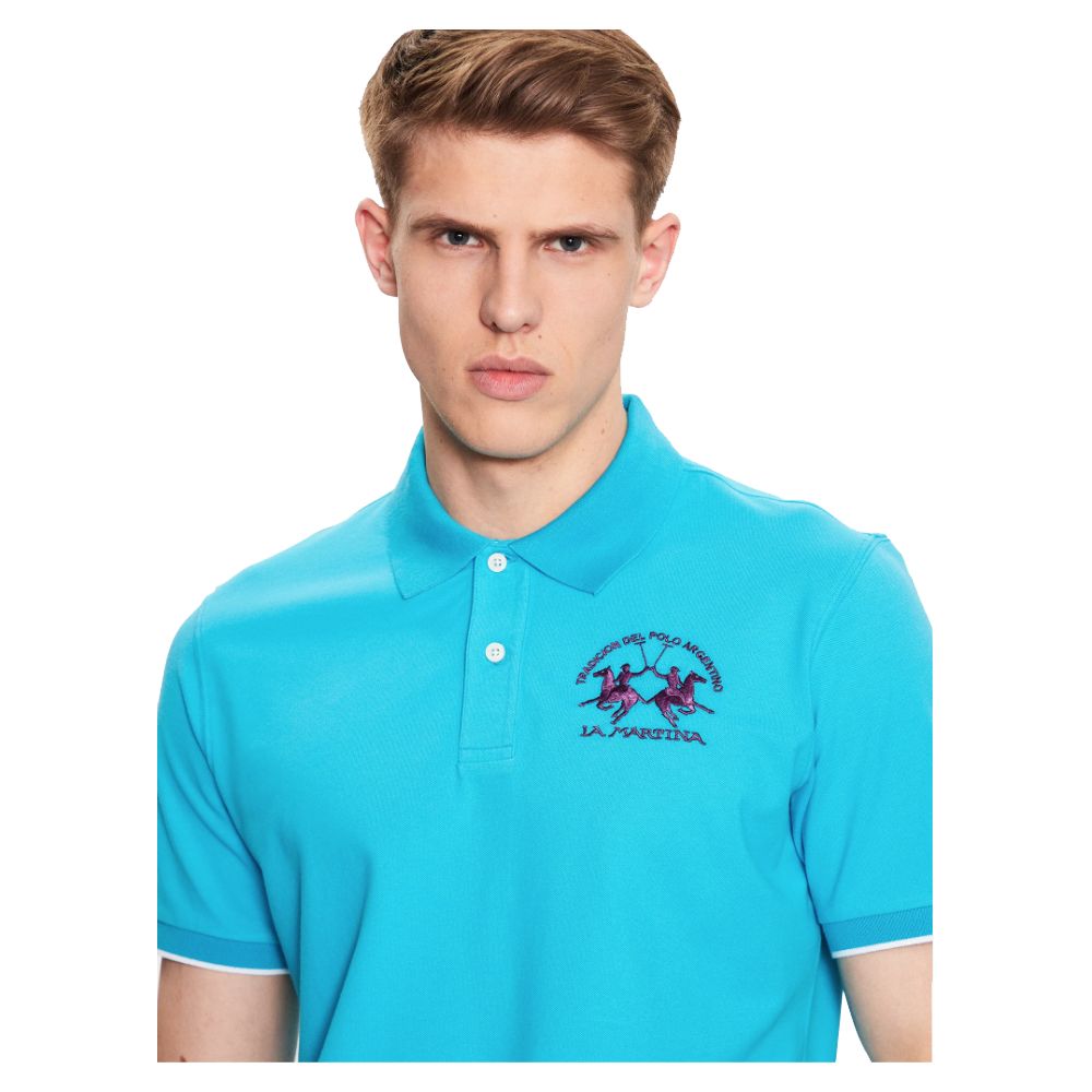 La Martina Hellblaues Baumwoll-Poloshirt