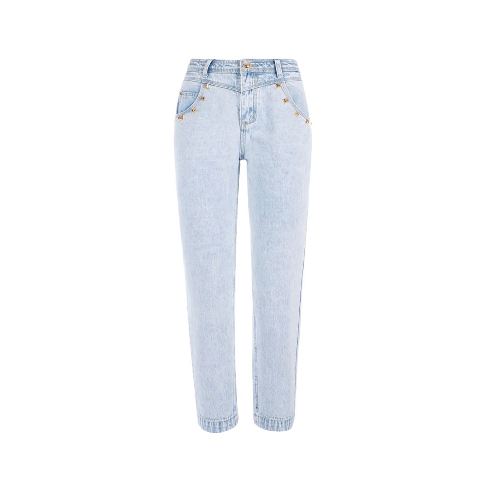 Yes Zee Light Blue Cotton High Waisted Jeans for Women