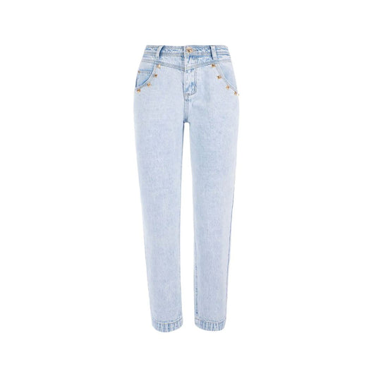 Yes Zee Light Blue Cotton High Waisted Jeans for Women