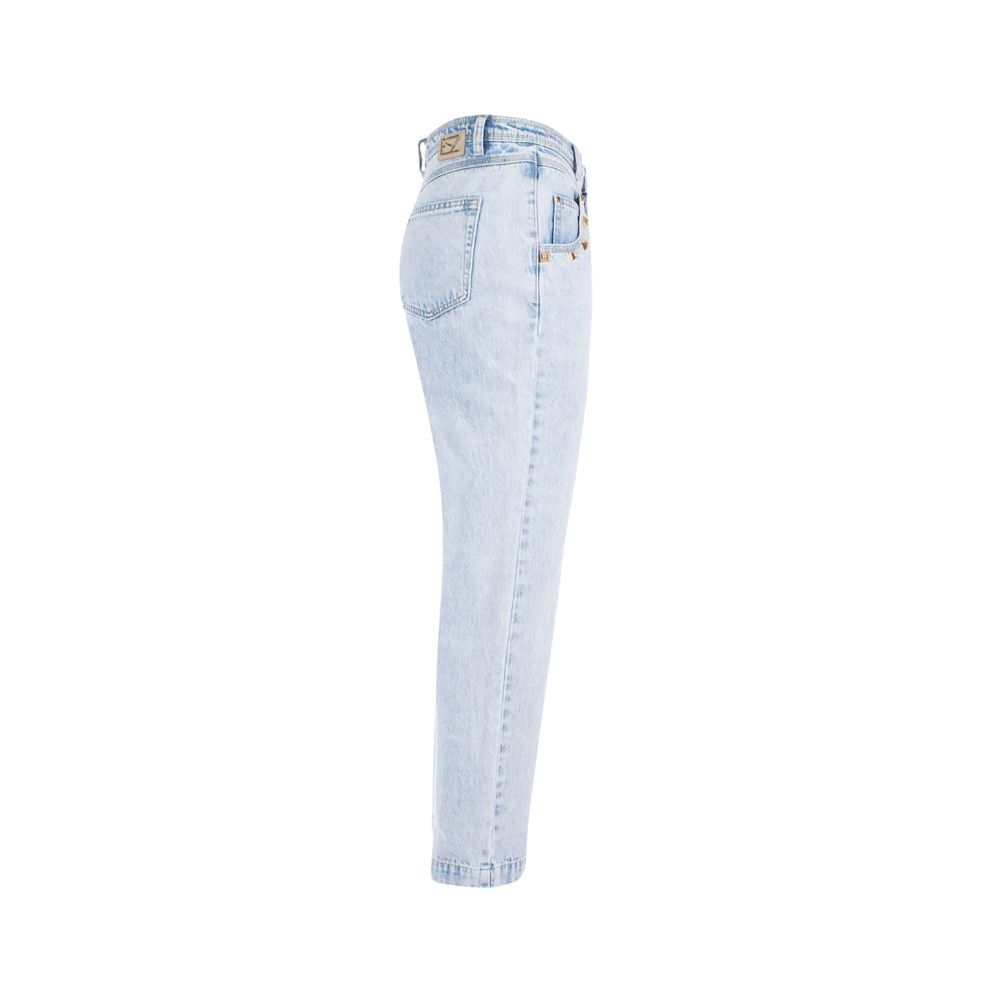 Yes Zee Light Blue Cotton High Waisted Jeans for Women