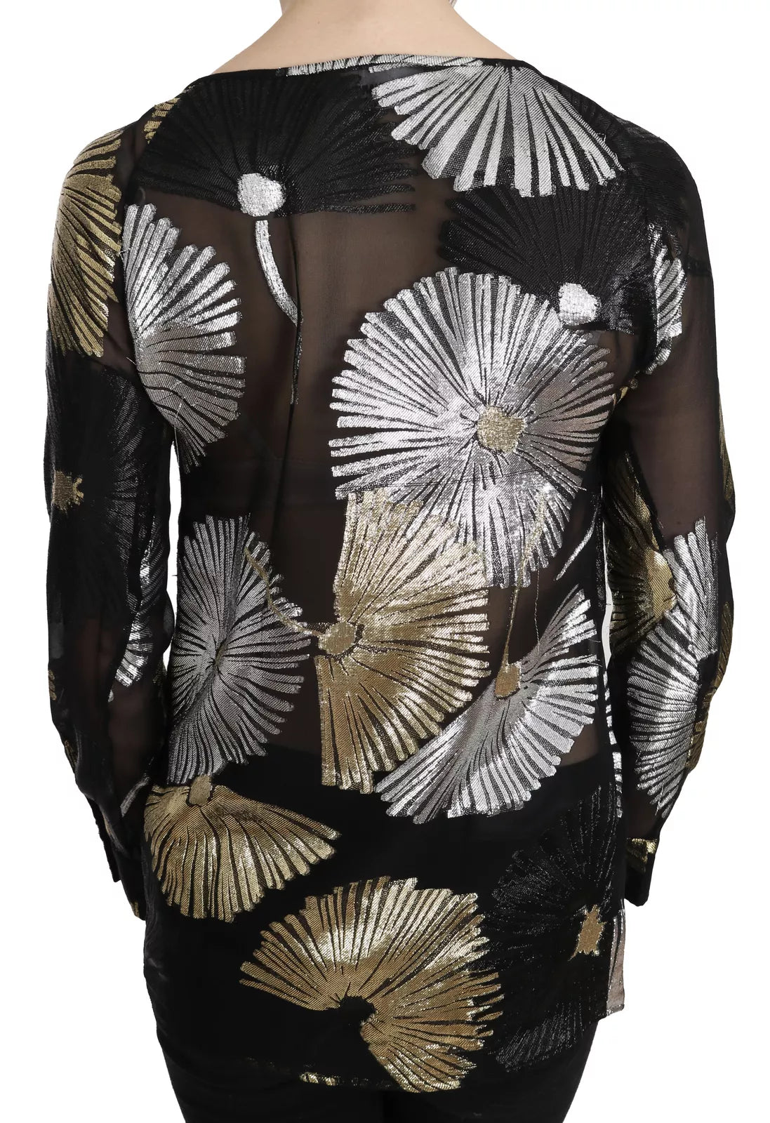 Dsquared² Gold Silber Seidenjacquard See Through Top Bluse