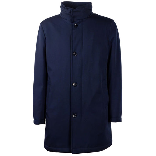 Made in Italy Elegant blue virgin wool coat with storm system