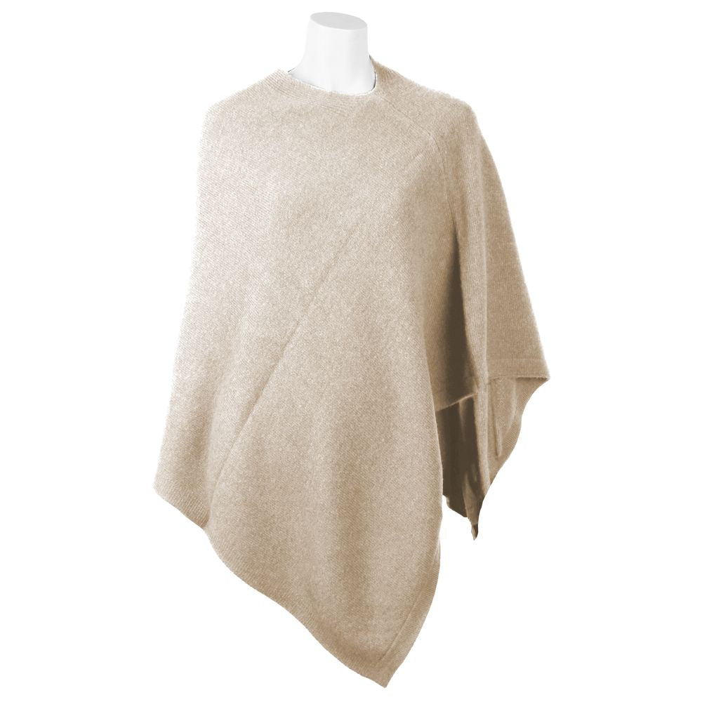 Emilio Romanelli Tyylikäs V-kaula-aukkoinen kashmirponcho beige