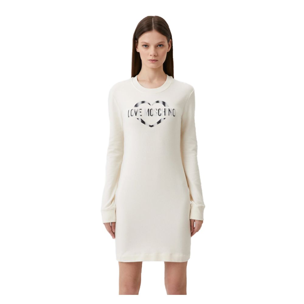 Love Moschino Schickes weißes Kleid aus Baumwollmischung mit Metallic-Logo