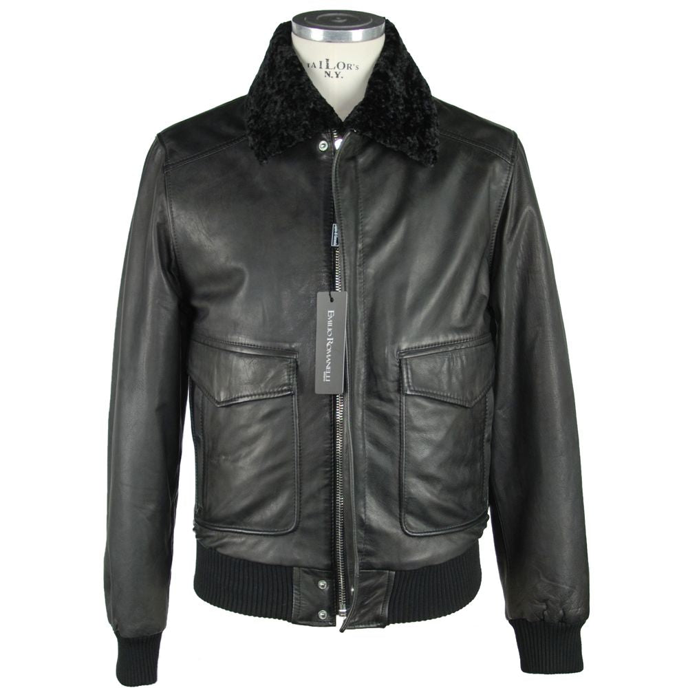 Emilio Romanelli Deep Black Leather Jacket for Men