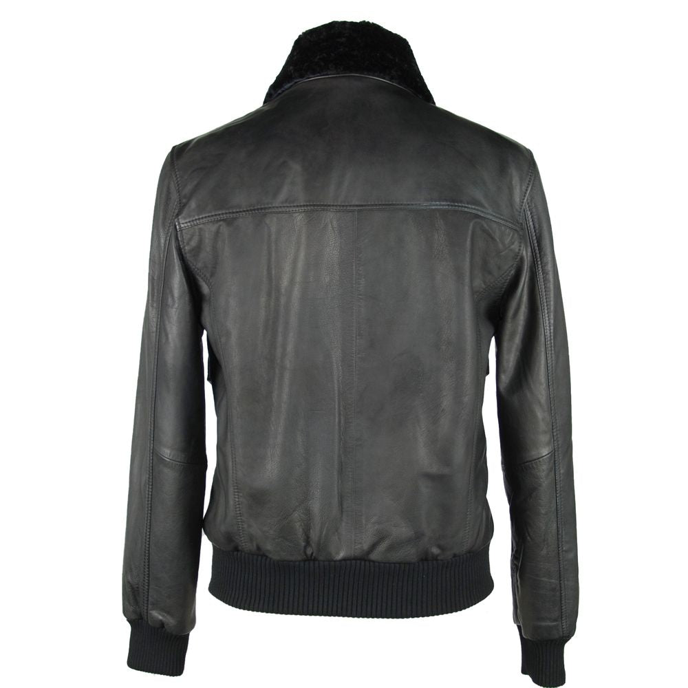 Emilio Romanelli Deep Black Leather Jacket for Men