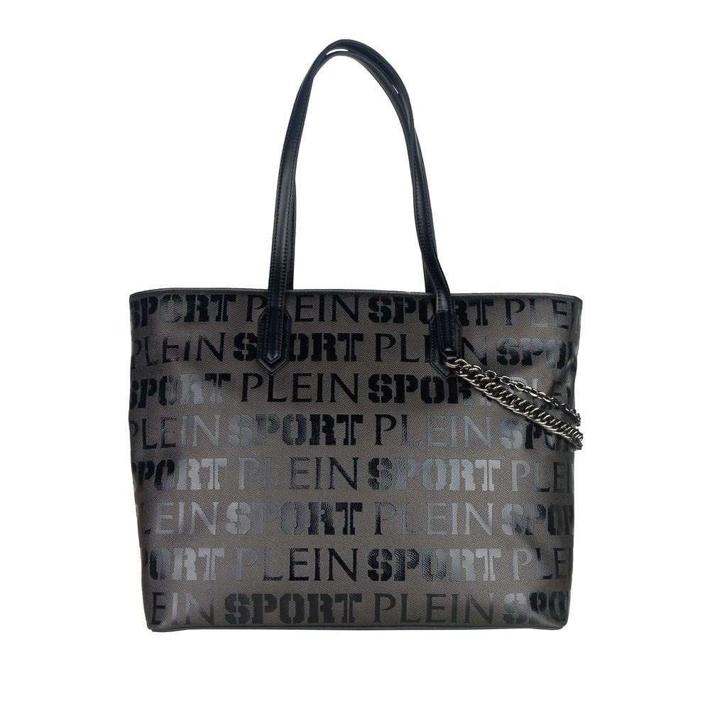 Plein Sport Elegante schwarze Shopper-Tasche mit Logodruck und Kreuzgurt