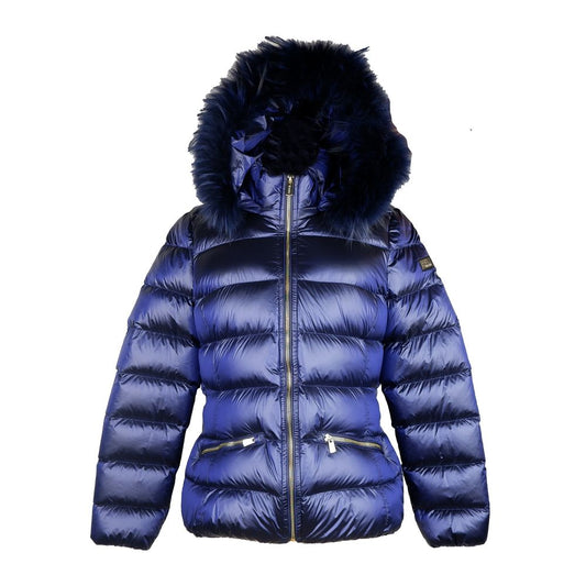 Yes Zee Elegant blue nylon jacket with fur trim