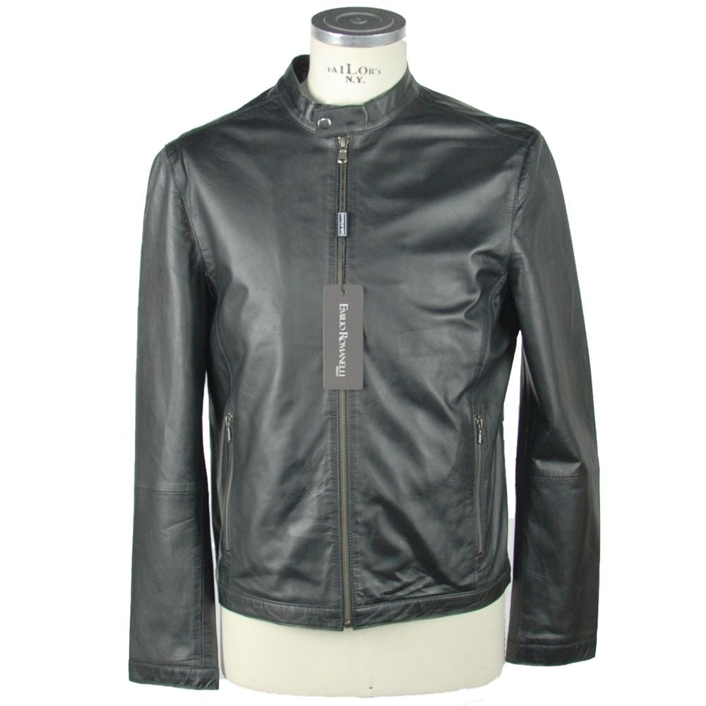 Emilio Romanelli Glatte schwarze Lederjacke