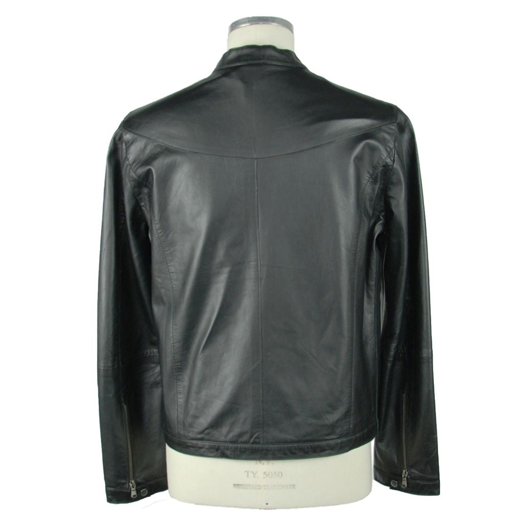 Emilio Romanelli Glatte schwarze Lederjacke