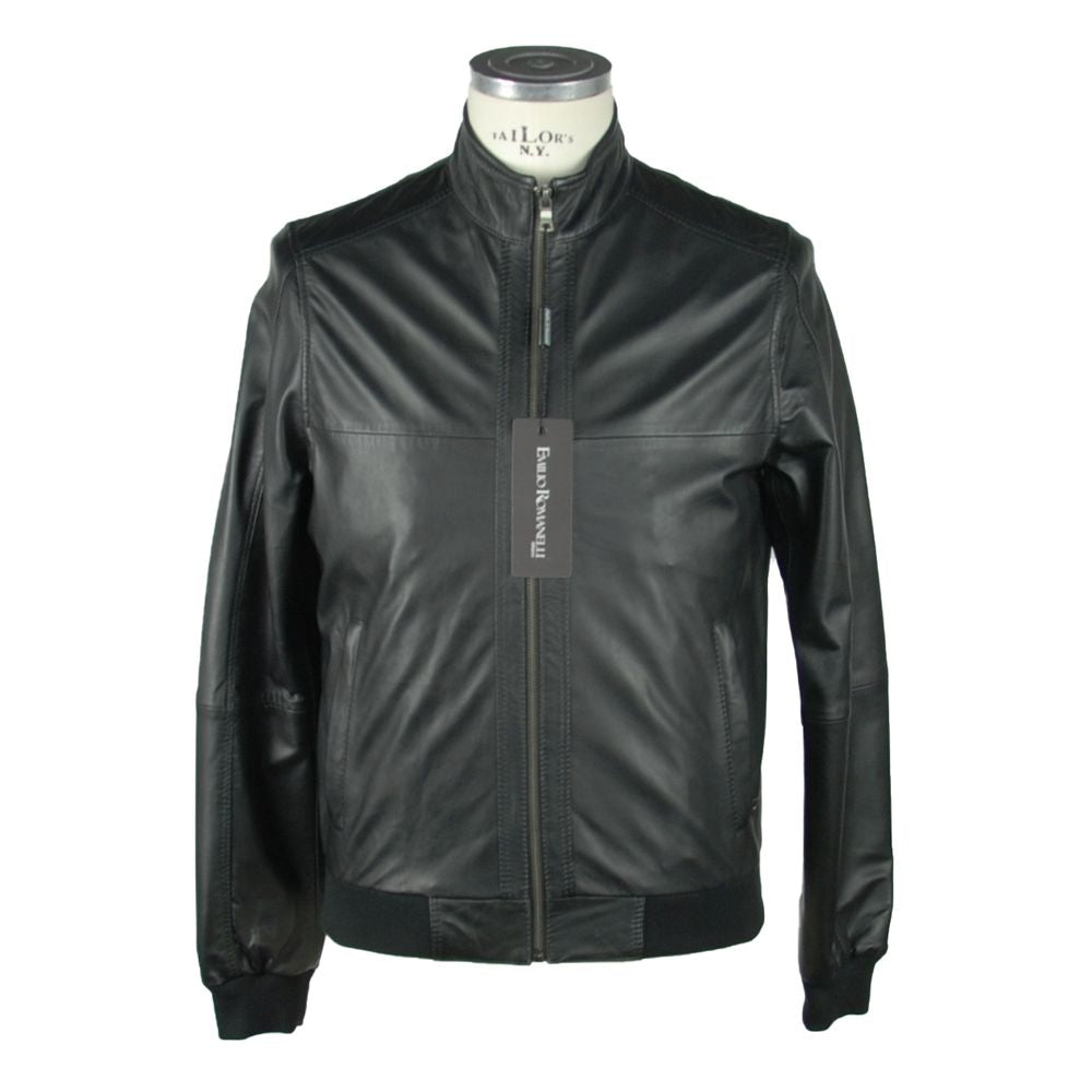 Emilio Romanelli Glatte schwarze Lederjacke