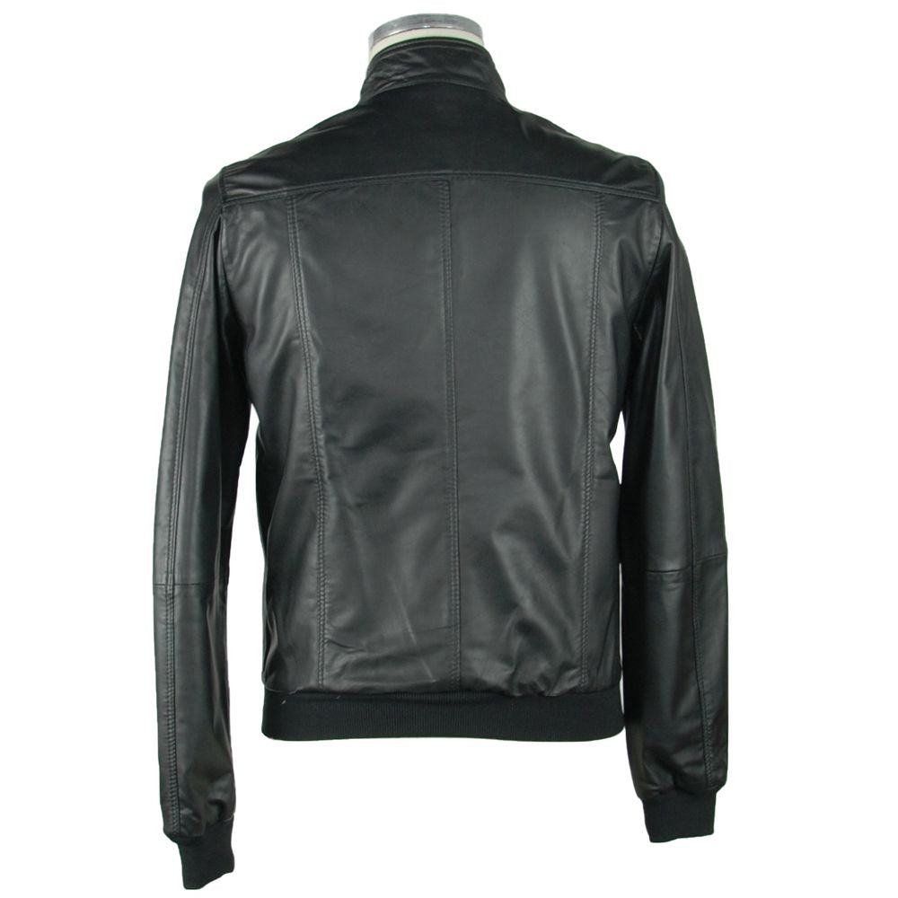 Emilio Romanelli Glatte schwarze Lederjacke