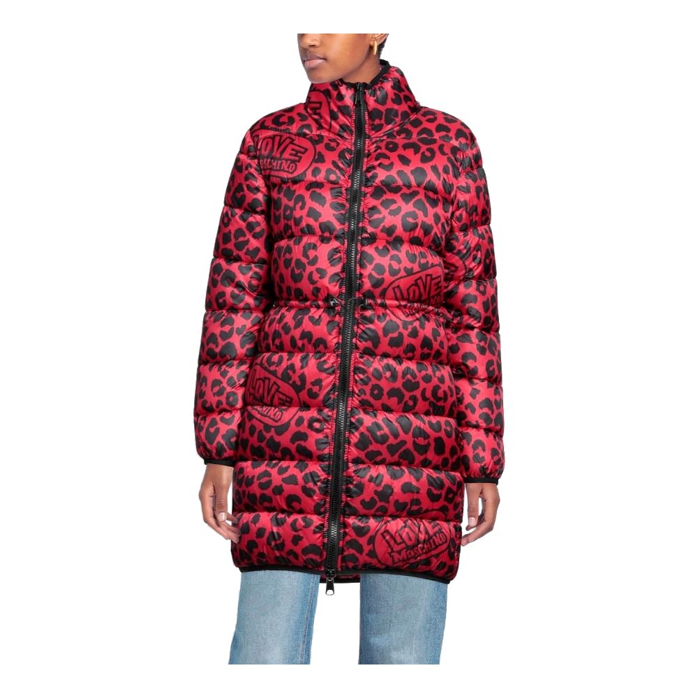 Love Moschino Elegante Polyester-Daunenjacke mit Leopardenmuster