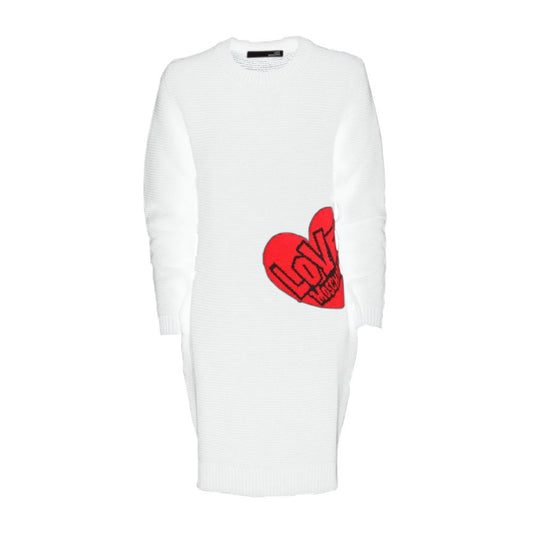 Love Moschino Schickes weißes Strickkleid mit Herzmuster