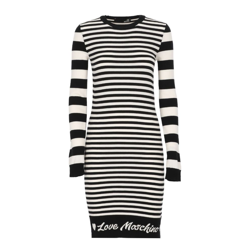 Love Moschino Schickes gestreiftes Logo-Strickkleid