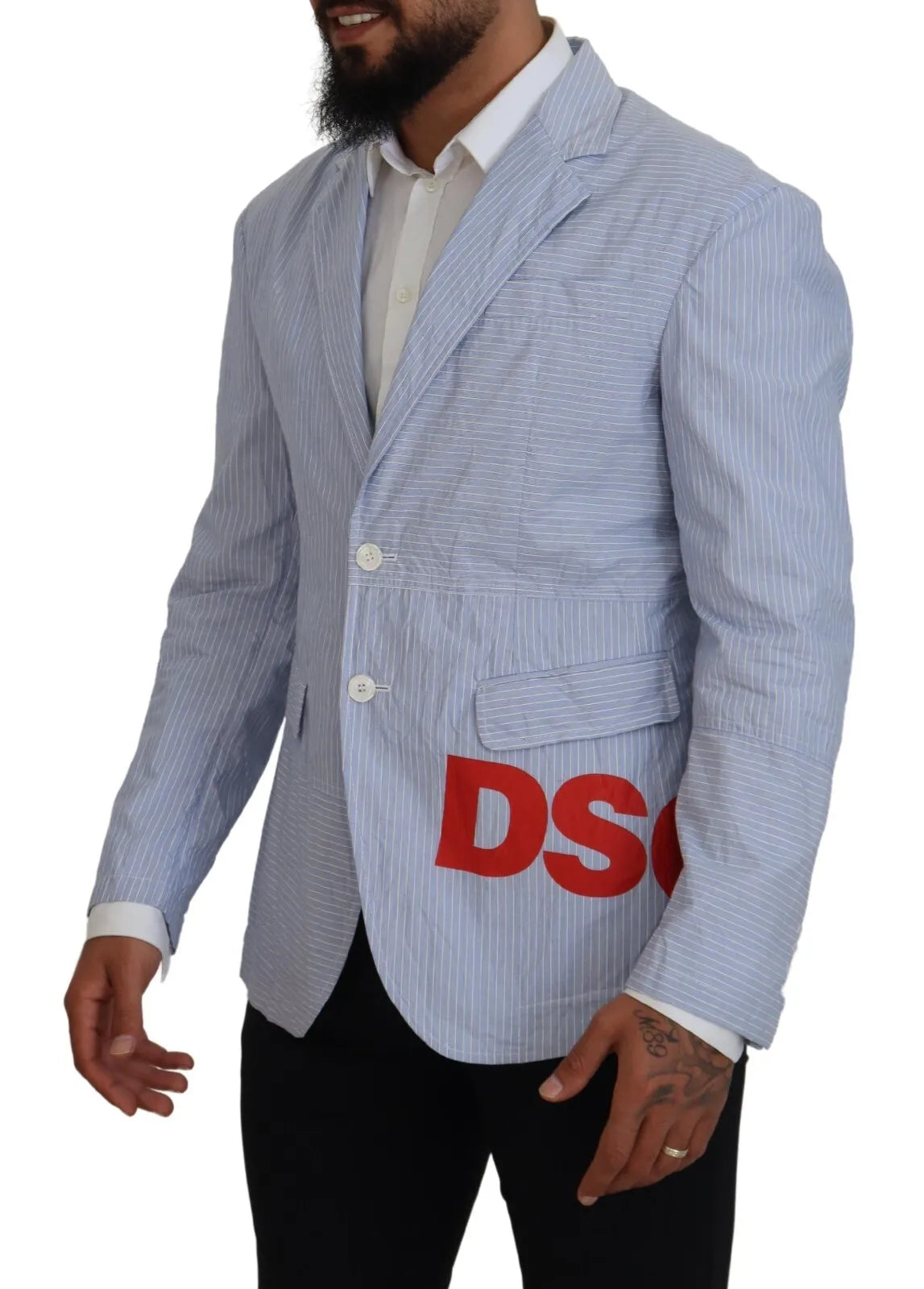 Dsquared² Blau gestreifter einreihiger formeller Mantel Blazer