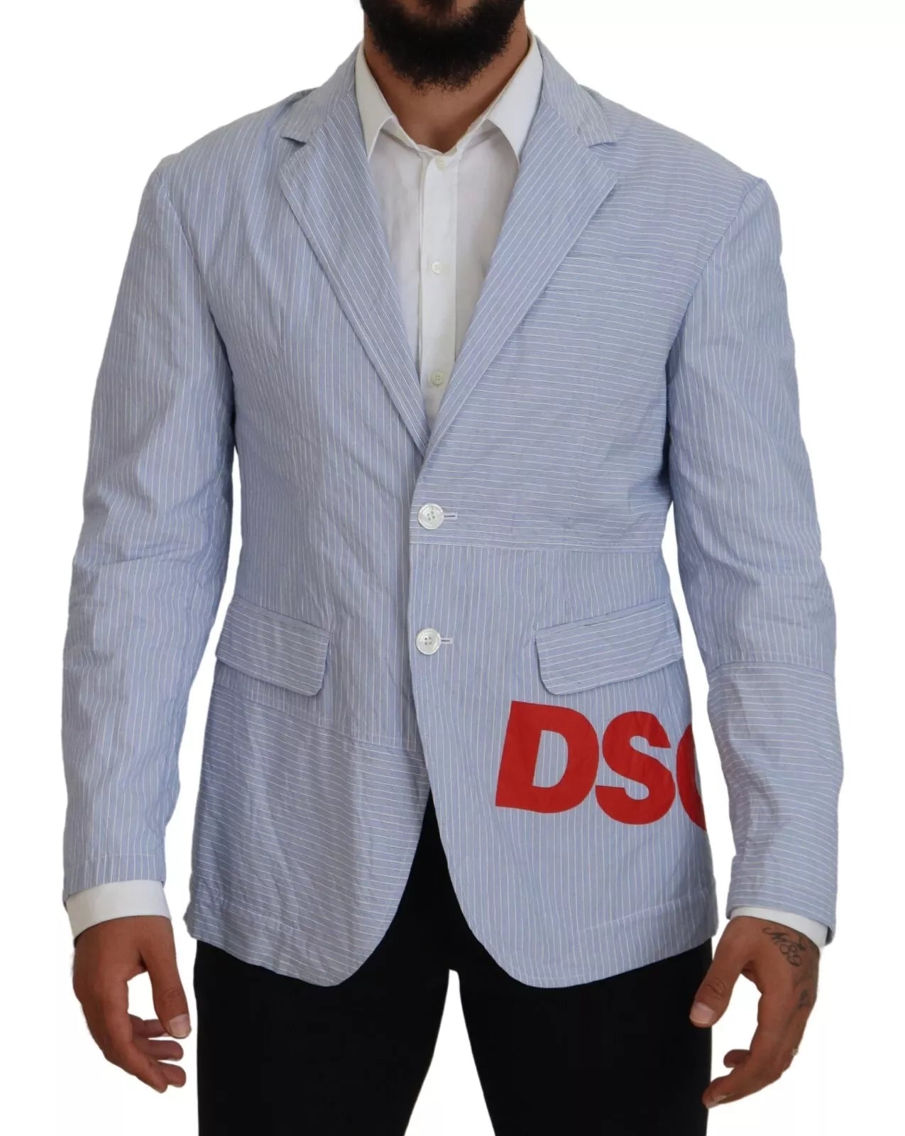 Dsquared² Blau gestreifter einreihiger formeller Mantel Blazer