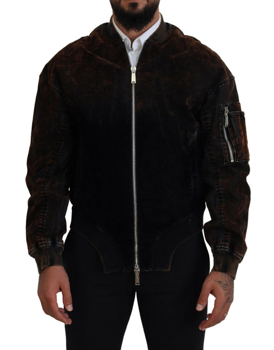 Dsquared² Brown Cotton Bomber Jacket with Zip Pocket Sleeve