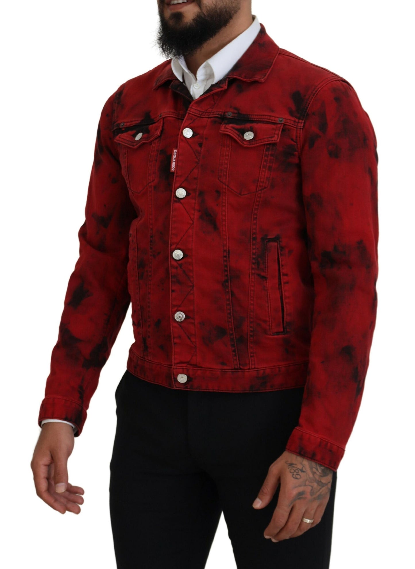 Dsquared² Red Black Tie Dye kaulus miesten farkkutakki