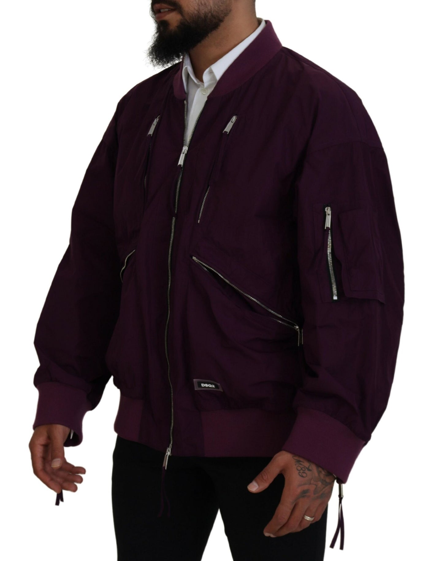 Dsquared² Purple Polyester Zip Bomber Jacket