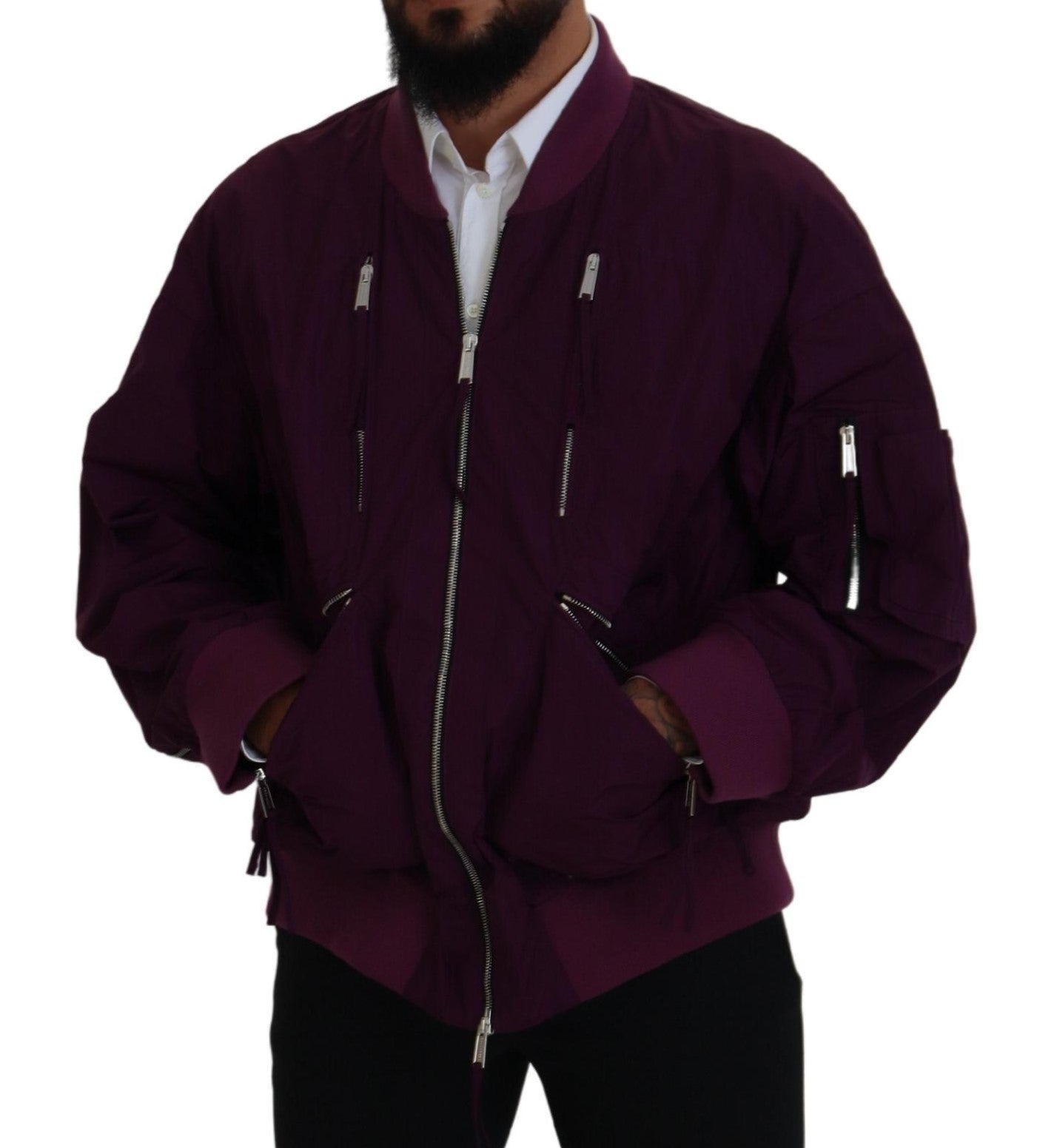 Dsquared² Purple Polyester Zip Bomber Jacket