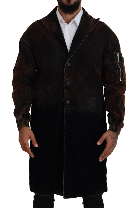 Dsquared² Brown Long Button Coat for Men Cotton Jacket