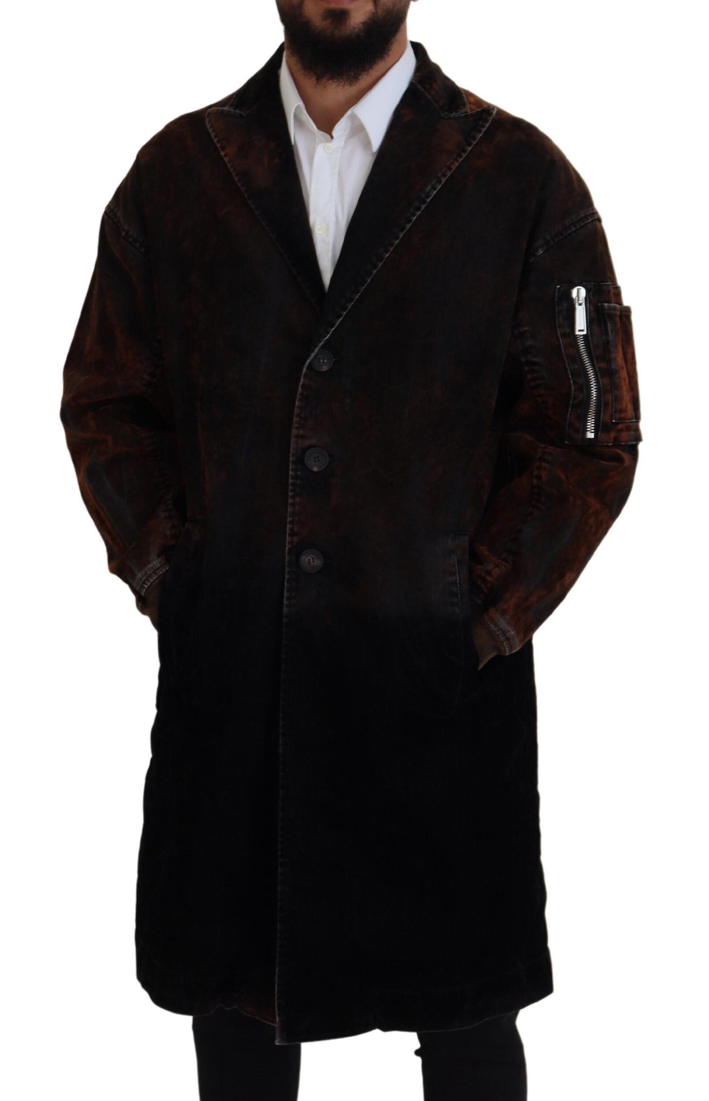 Dsquared² Brown Long Button Coat for Men Cotton Jacket