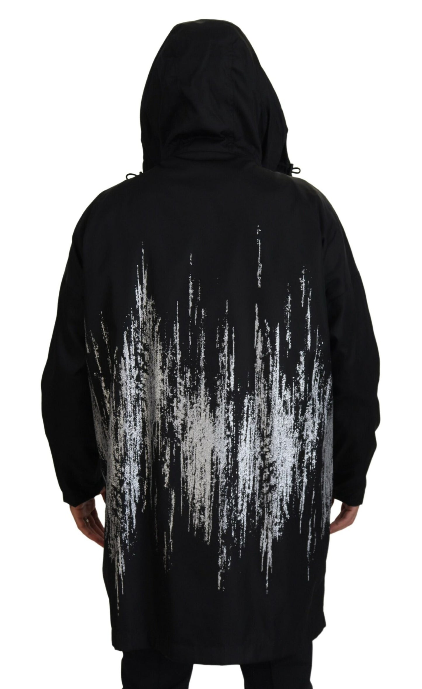 Dsquared² Black White Print Long Coat Hooded Nylon Jacket