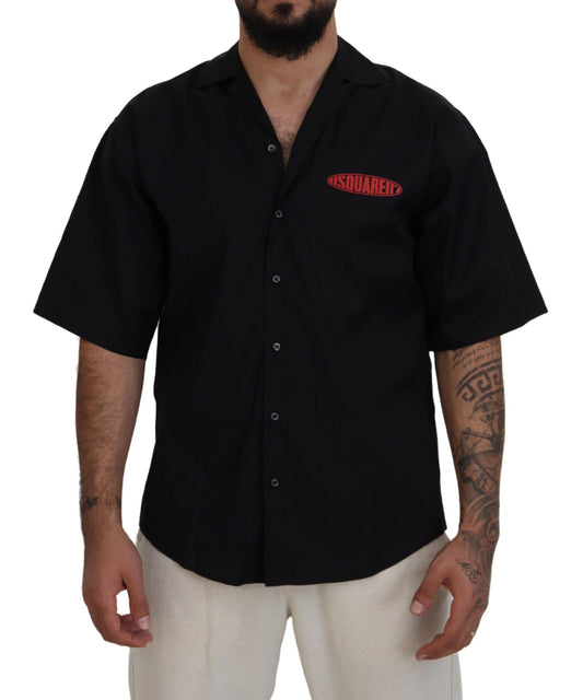 Dsquared² Black cotton shirt with logo print and short sleeves