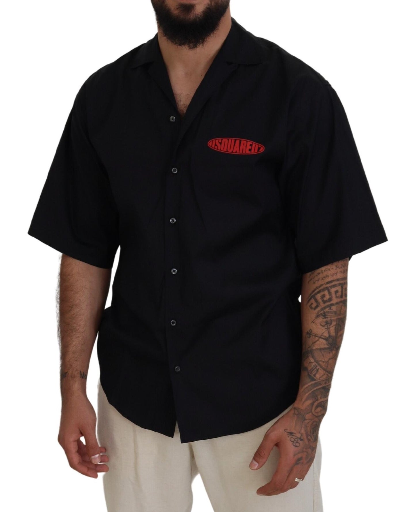 Dsquared² Black cotton shirt with logo print and short sleeves