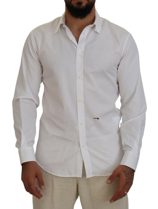 Dsquared² White Cotton Long Sleeve Collar Shirt Formal Shirt