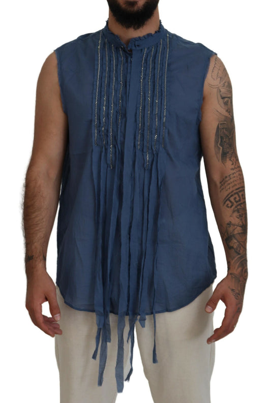 Dsquared² Blue cotton chain detail sleeveless shirt