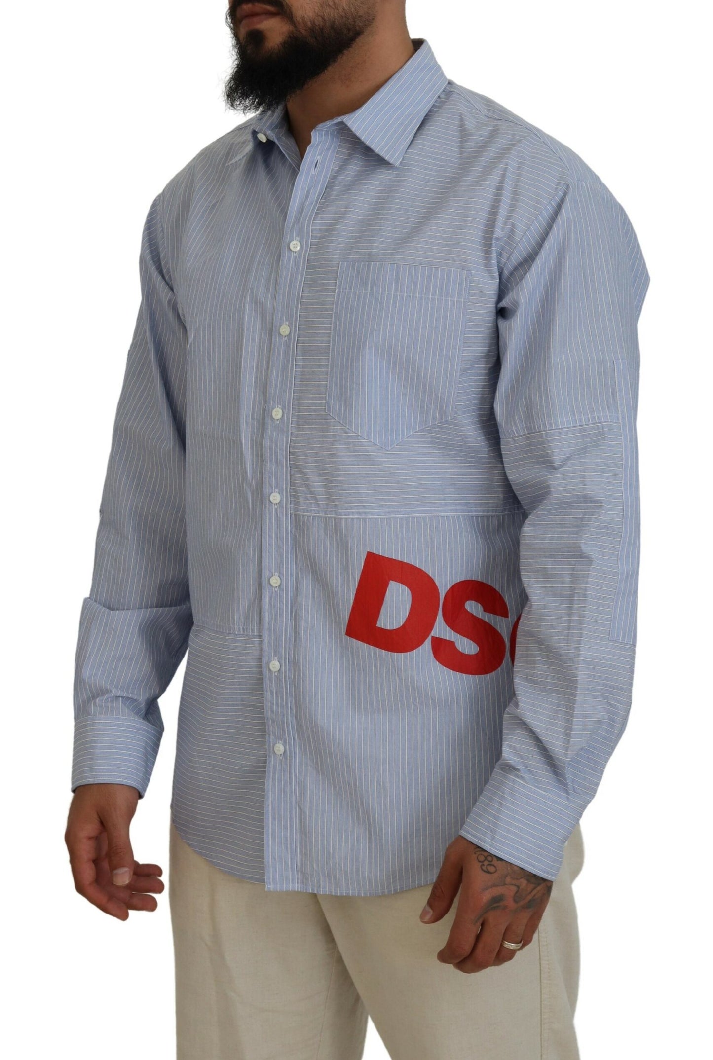 Dsquared² Blue Stripes Logo Print pitkähihainen paita muodollinen