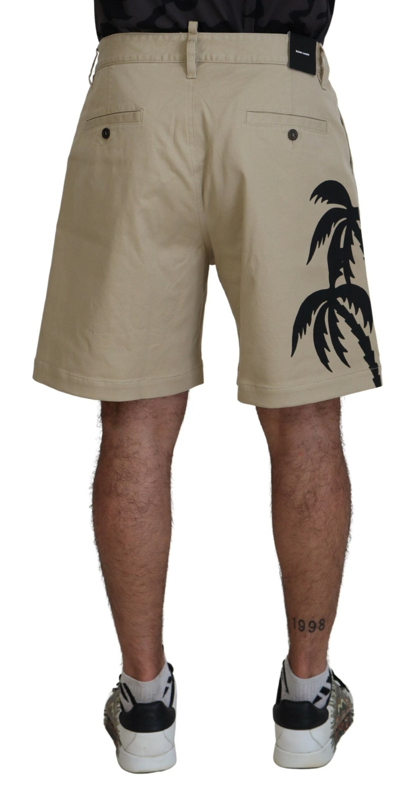 Dsquared² Beigefarbene Logo bedruckte Baumwollshorts über dem Knie