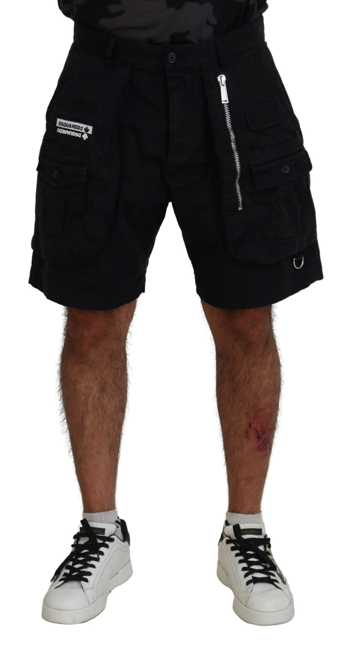 Dsquared² Schwarze Cargo-Boxer-Shorts aus Baumwolle über dem Knie