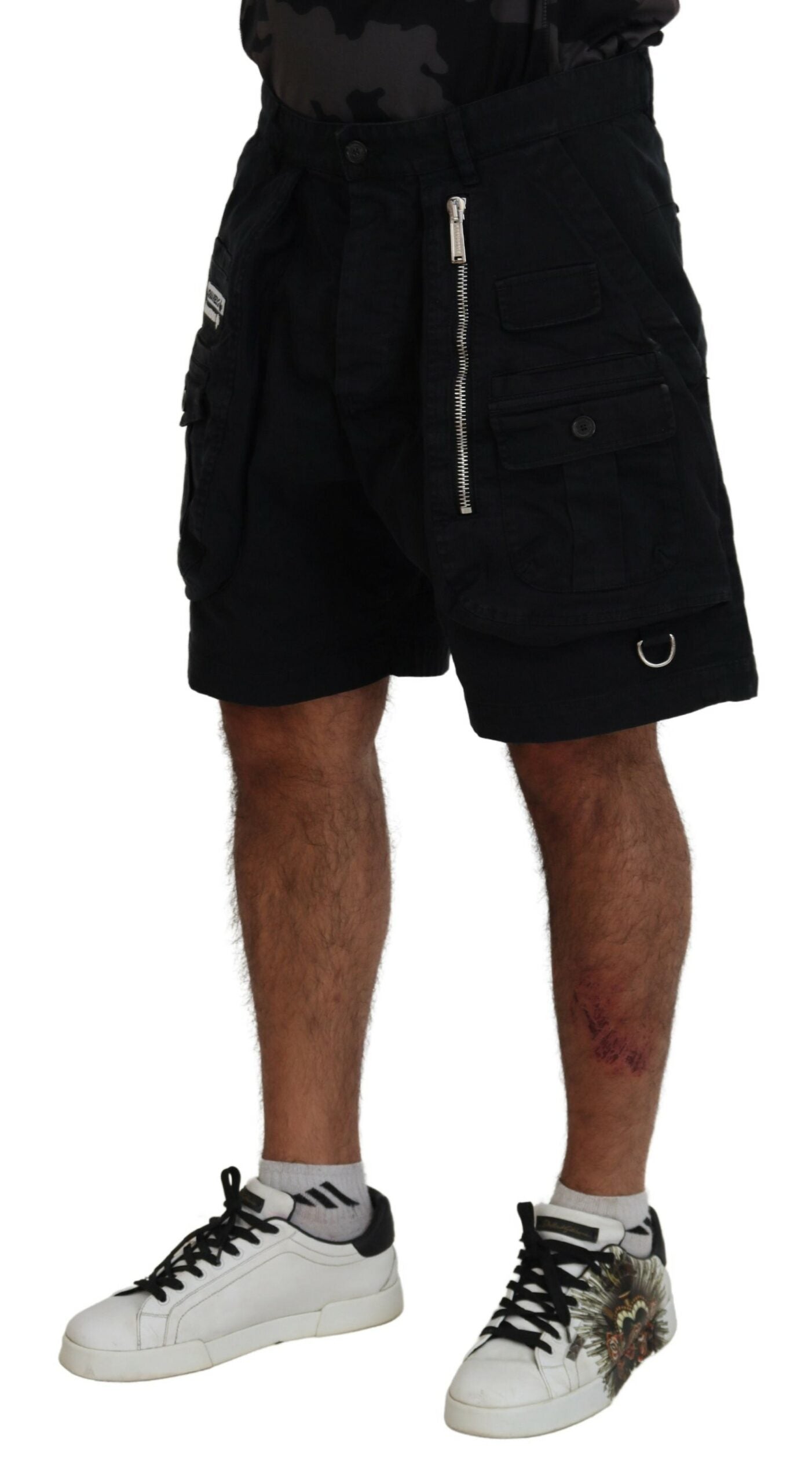 Dsquared² Schwarze Cargo-Boxer-Shorts aus Baumwolle über dem Knie