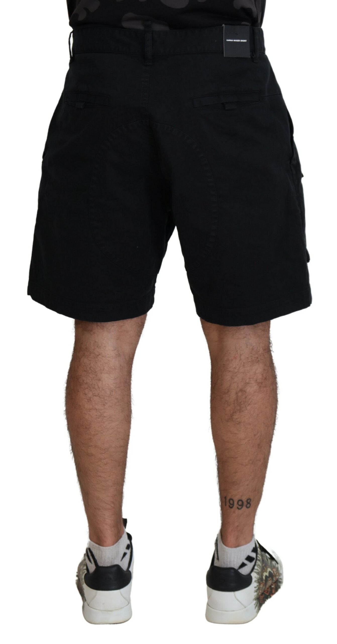 Dsquared² Schwarze Cargo-Boxer-Shorts aus Baumwolle über dem Knie