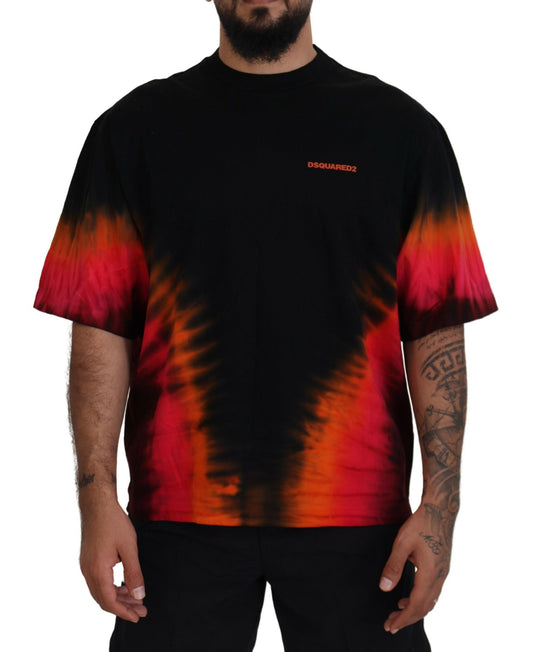 Dsquared² Black and orange cotton t-shirt with short sleeves and round neck