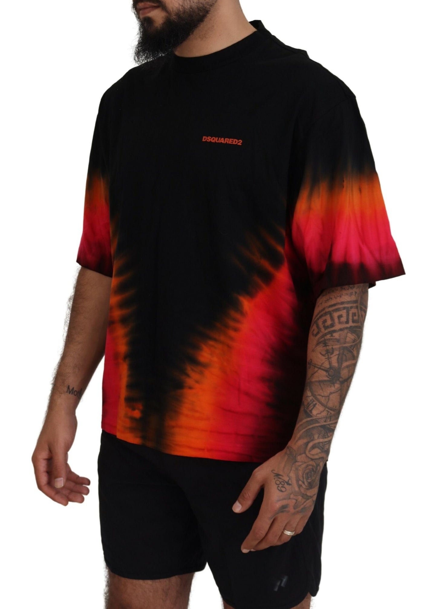 Dsquared² Black and orange cotton t-shirt with short sleeves and round neck