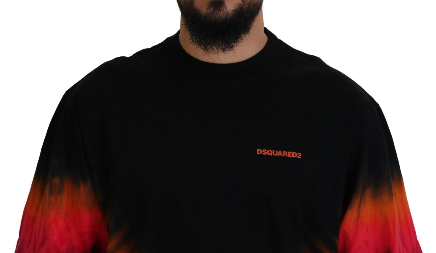 Dsquared² Black and orange cotton t-shirt with short sleeves and round neck